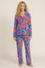 Johnny Was Carly PJ Set floral cotton blend pajamas, women’s long sleeve button-front top with elastic waist pants, colorful luxury loungewear set