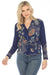 Johnny Was Style C16822 Dark Blue Prue Embroidered Long Sleeve Blouse Boho Chic