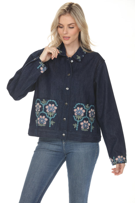 Johnny Was Dark Denim Boheme Patch Pocket Denim Jacket W43026-3