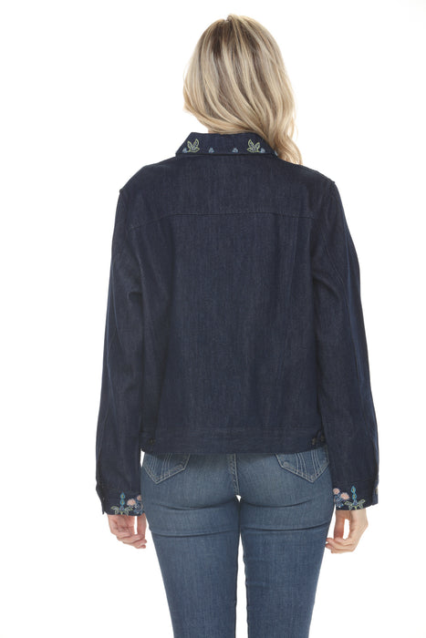 Johnny Was Dark Denim Boheme Patch Pocket Denim Jacket W43026-3