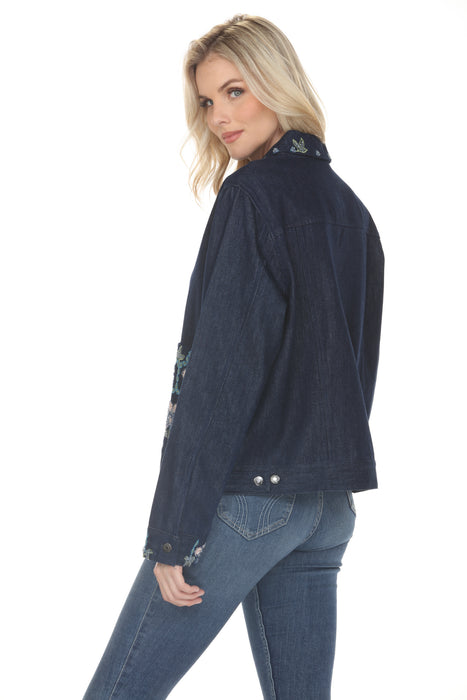 Johnny Was Dark Denim Boheme Patch Pocket Denim Jacket W43026-3