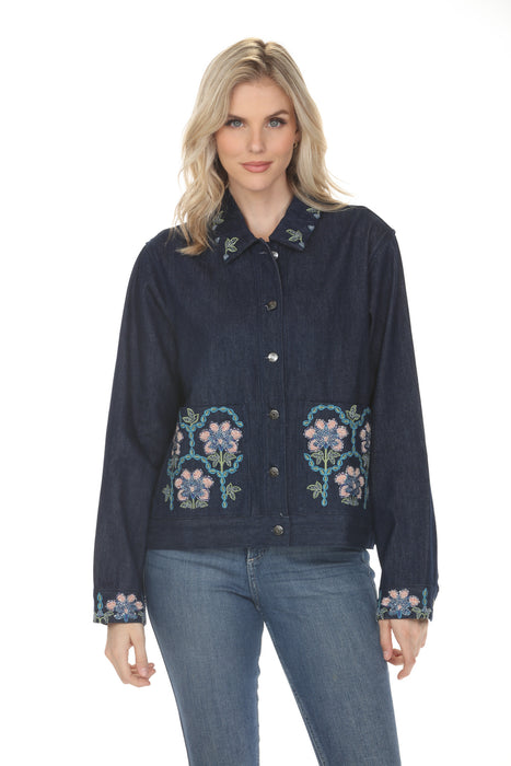 Johnny Was Dark Denim Boheme Patch Pocket Denim Jacket W43026-3