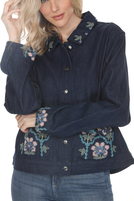 Johnny Was Dark Denim Boheme Patch Pocket Denim Jacket W43026-3