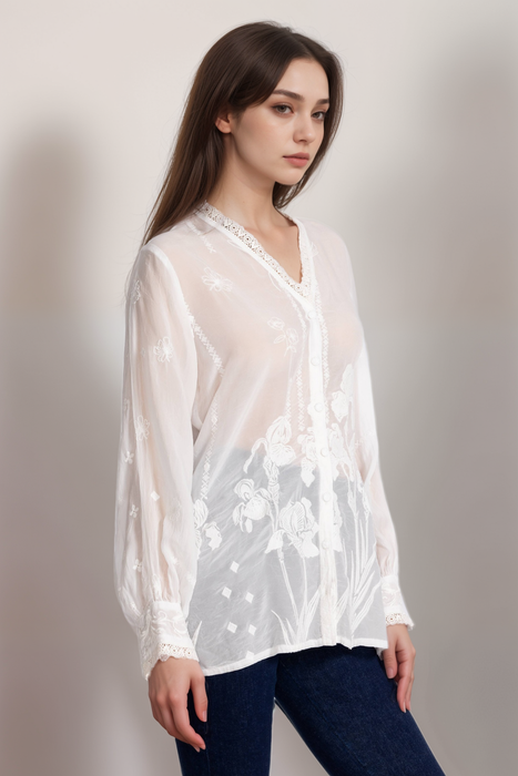 Johnny Was White Orchid Party De Vries Tunic Top C24425-2