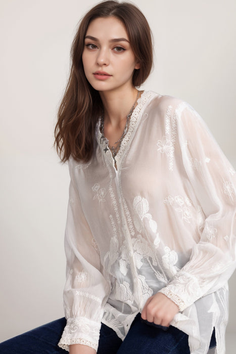 Johnny Was White Orchid Party De Vries Tunic Top C24425-2