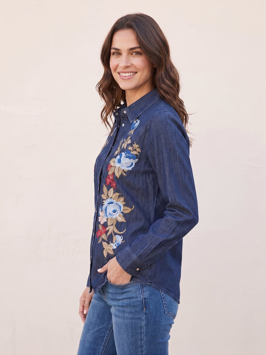 Johnny Was Denim Blue Hannah Western Seamed Shirt  W18426-1