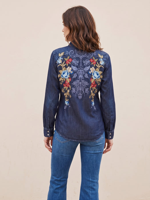 Johnny Was Denim Blue Hannah Western Seamed Shirt  W18426-1