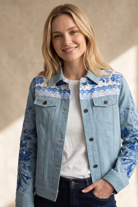 Johnny Was Denim Blue Vallora Bandana Denim Jacket W42826-2