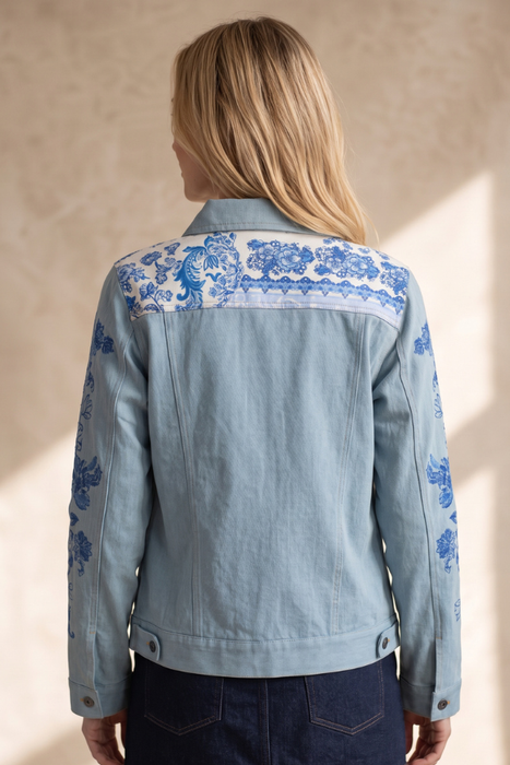Johnny Was Denim Blue Vallora Bandana Denim Jacket W42826-2