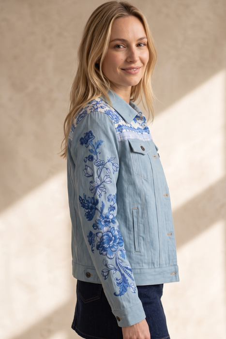 Johnny Was Denim Blue Vallora Bandana Denim Jacket W42826-2