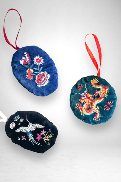 Johnny Was Style H80722 Dragon Garden Embroidered Sachet Ornament Set Boho Chic