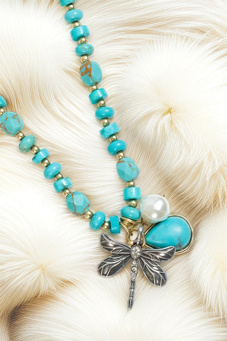 Johnny Was Dragonfly Daydream Turquoise Charm Necklace CJ69624