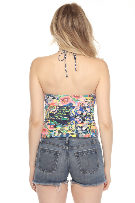 Johnny Was Drawstring Floral Ruched Tankini Top CSW9623-F