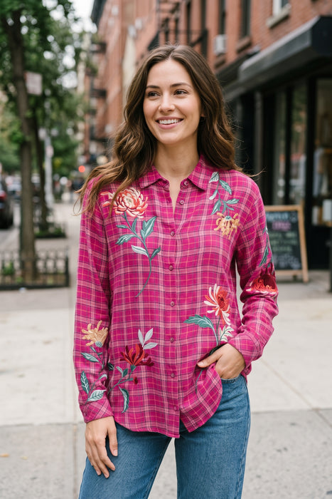 Johnny Was Dullet Plaid Weslie Long Sleeve Oversized Shirt Tunic W17625-E