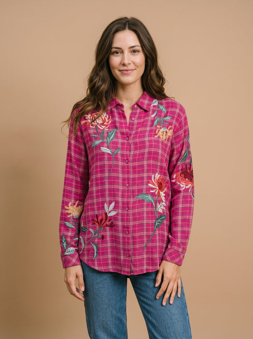 Johnny Was Dullet Plaid Weslie Long Sleeve Oversized Shirt Tunic W17625-E