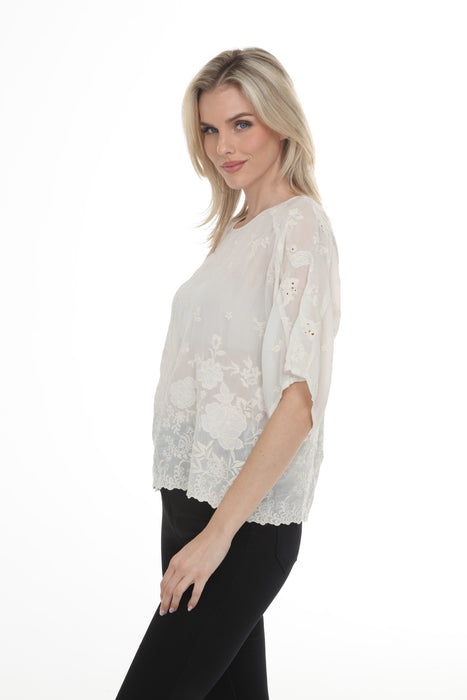 Johnny Was Beige Jonet Floral Embroidered Blouse C10525-6