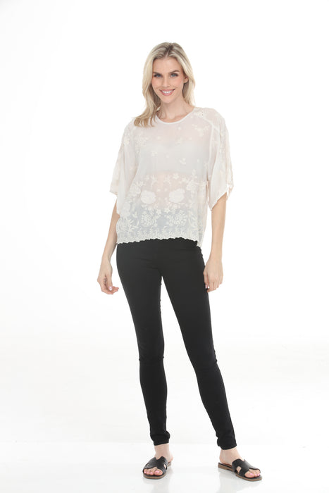 Johnny Was Beige Jonet Floral Embroidered Blouse C10525-6