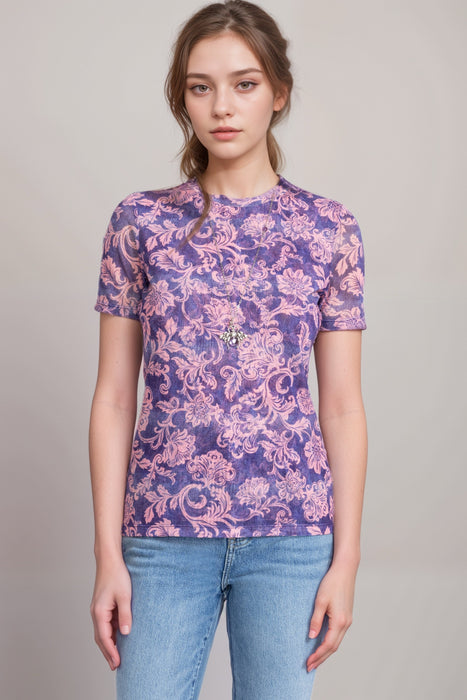 Johnny Was Florentina Mesh Short Sleeve Tee R16625-3