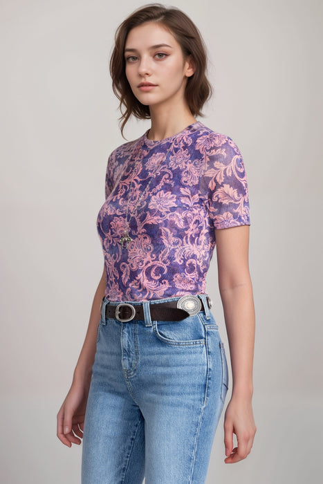 Johnny Was Florentina Mesh Short Sleeve Tee R16625-3