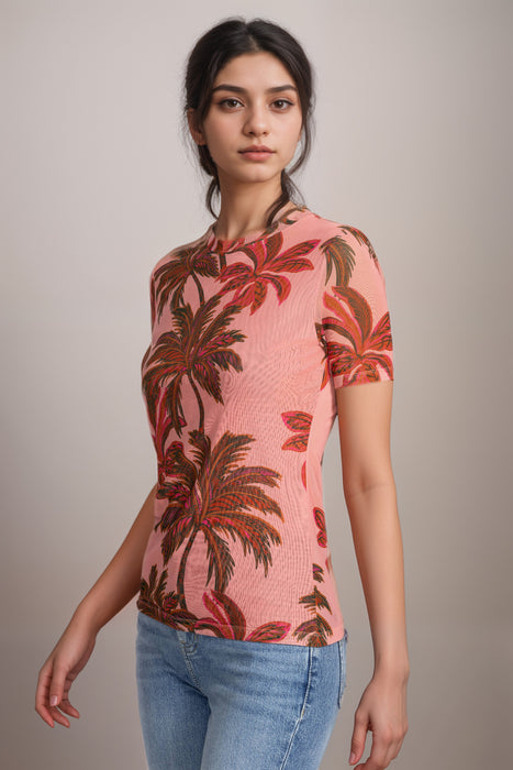 Johnny Was Pink Eleanor Mesh Short Sleeve Tee R17825-3