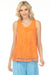 Woman wearing an orange embroidered tank top with eyelets and scallop hem trim from Johnny Was