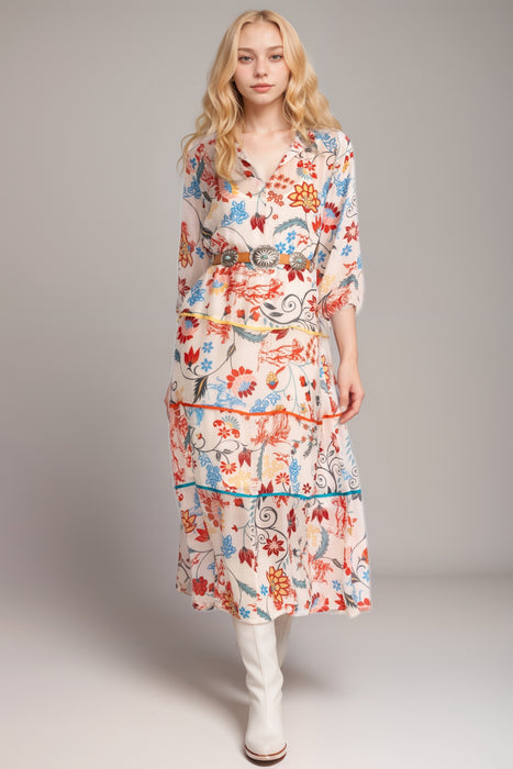 Johnny Was Els Floral Midi A-Line Dress C37325B1