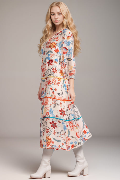 Johnny Was Els Floral Midi A-Line Dress C37325B1