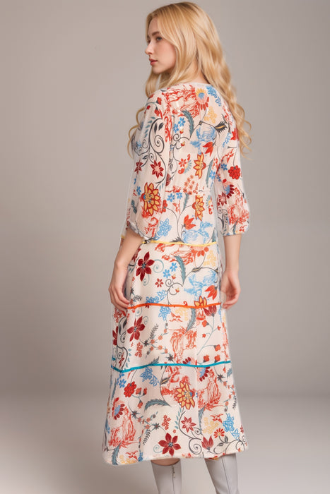 Johnny Was Els Floral Midi A-Line Dress C37325B1