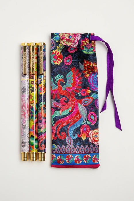 Colorful 3-pen set with vibrant case from Johnny Was