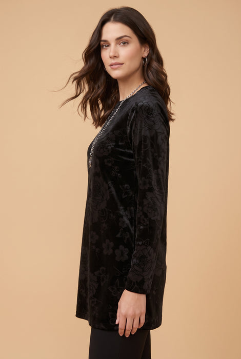 Johnny Was Embossed Stretch Long Sleeve Velvet Tunic J27825-0