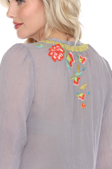 Johnny Was Embroidered V-Neck Tie Blouse JW31123