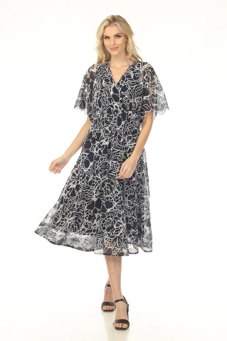 Johnny Was Navy Eyelet Bloom Midi Dress R33125-4