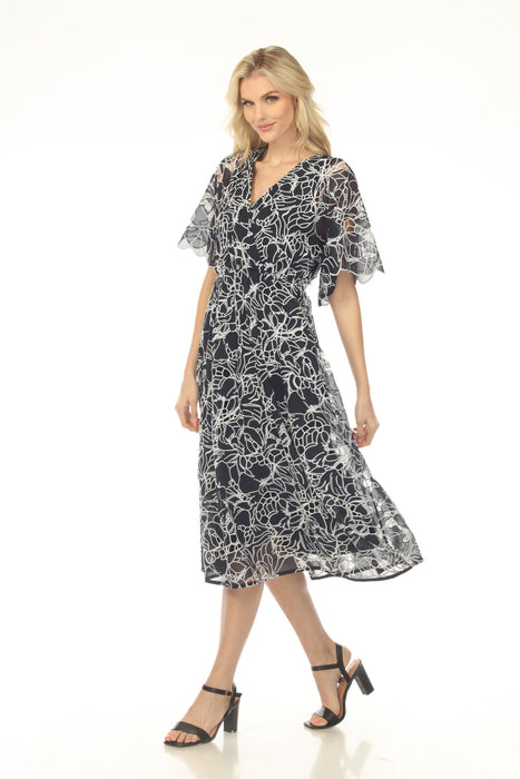 Johnny Was Navy Eyelet Bloom Midi Dress R33125-4
