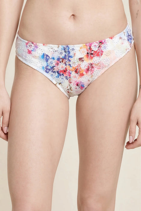 Colorful floral hipster bikini bottom with eyelet embroidery from Johnny Was