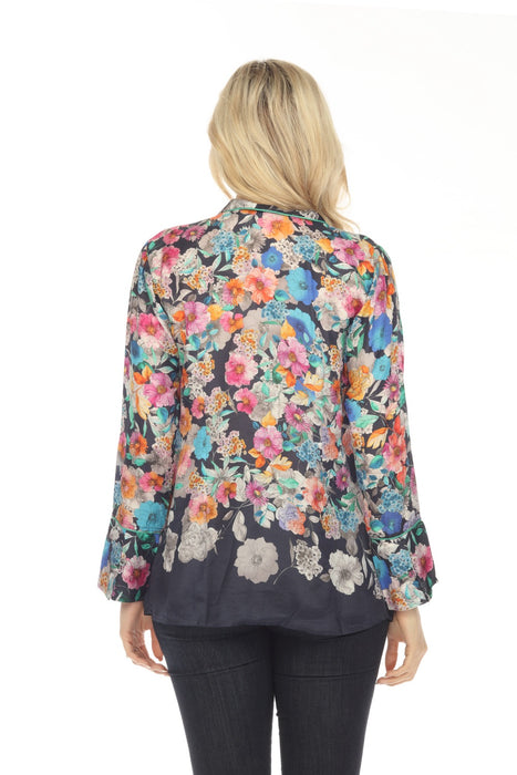 Johnny Was Fall Dancer Button Up Silk Floral Long Sleeve Top Boho Chic C15923
