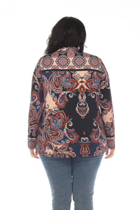 Johnny Was Fall Paisley Long Sleeve Swing Polo Plus Size T19222 NEW