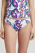 Woman wearing a white paisley printed hipster bikini bottom from Johnny Was