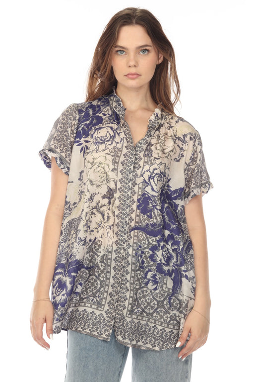 Johnny Was Style C22822 Filo Nahia Silk Floral Button-Down Tunic Top Boho Chic