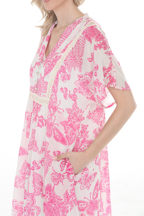 Johnny Was Floral Butterfly Print Midi Dress JW25125