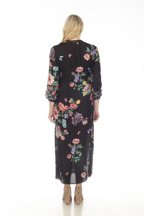 Johnny Was Floral Puff Sleeve Swim Cover-Up Maxi Dress Boho Chic CSW3823AM