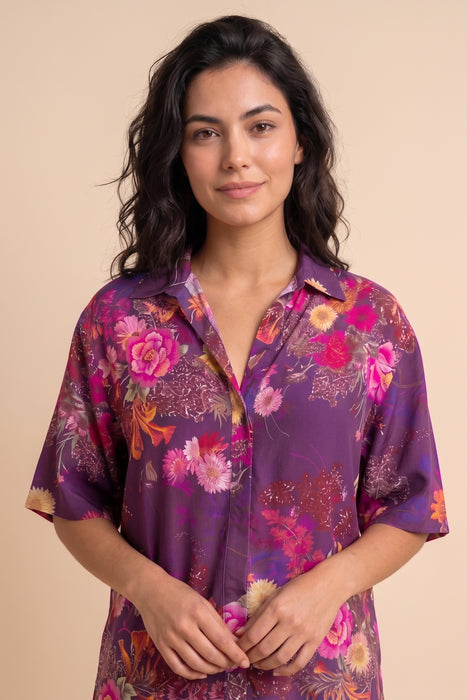 Johnny Was Floral Silk Button-Down Blouse C6667-S