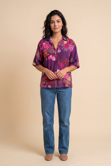 Johnny Was Floral Silk Button-Down Blouse C6667-S