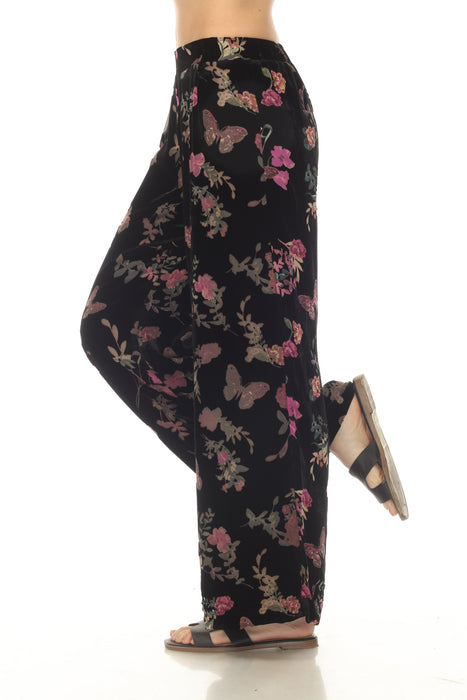 Johnny Was Black Floral Wide Leg Velour Pant J56723