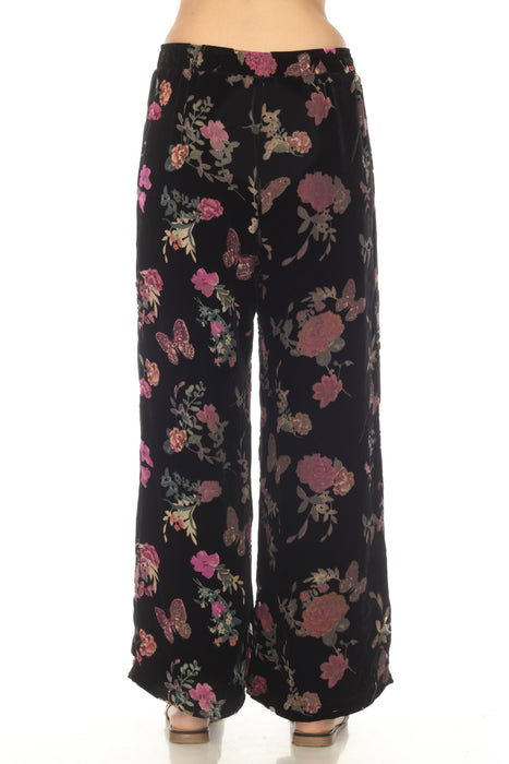 Johnny Was Black Floral Wide Leg Velour Pant J56723