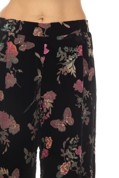 Johnny Was Black Floral Wide Leg Velour Pant J56723