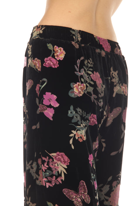 Johnny Was Black Floral Wide Leg Velour Pant J56723