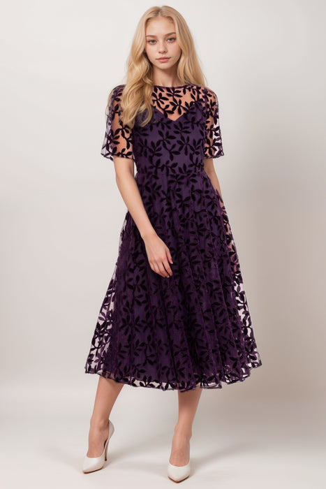 Johnny Was Purple Flower Storm Mesh Flirty Dress R35724-9