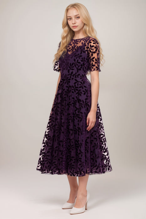 Johnny Was Purple Flower Storm Mesh Flirty Dress R35724-9