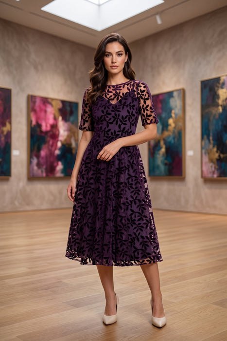 Johnny Was Purple Flower Storm Mesh Flirty Dress R35724-9