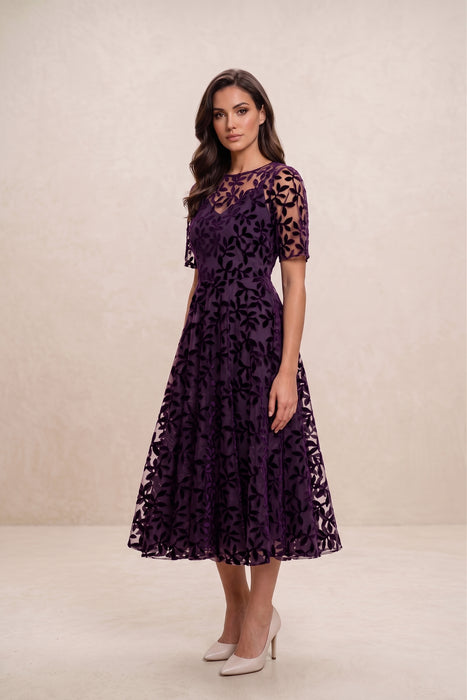 Johnny Was Purple Flower Storm Mesh Flirty Dress R35724-9